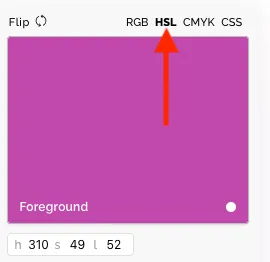 foreground color input with HSL mode selected.