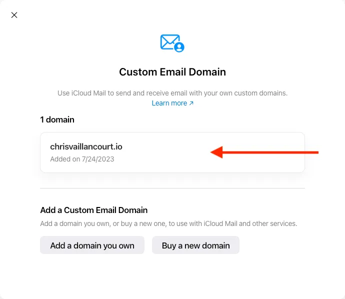 iCloud list of custom email domains