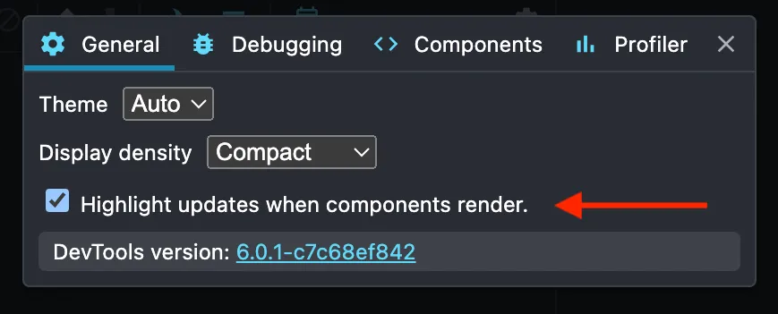 react dev tools option that highlights a component when it re-renders